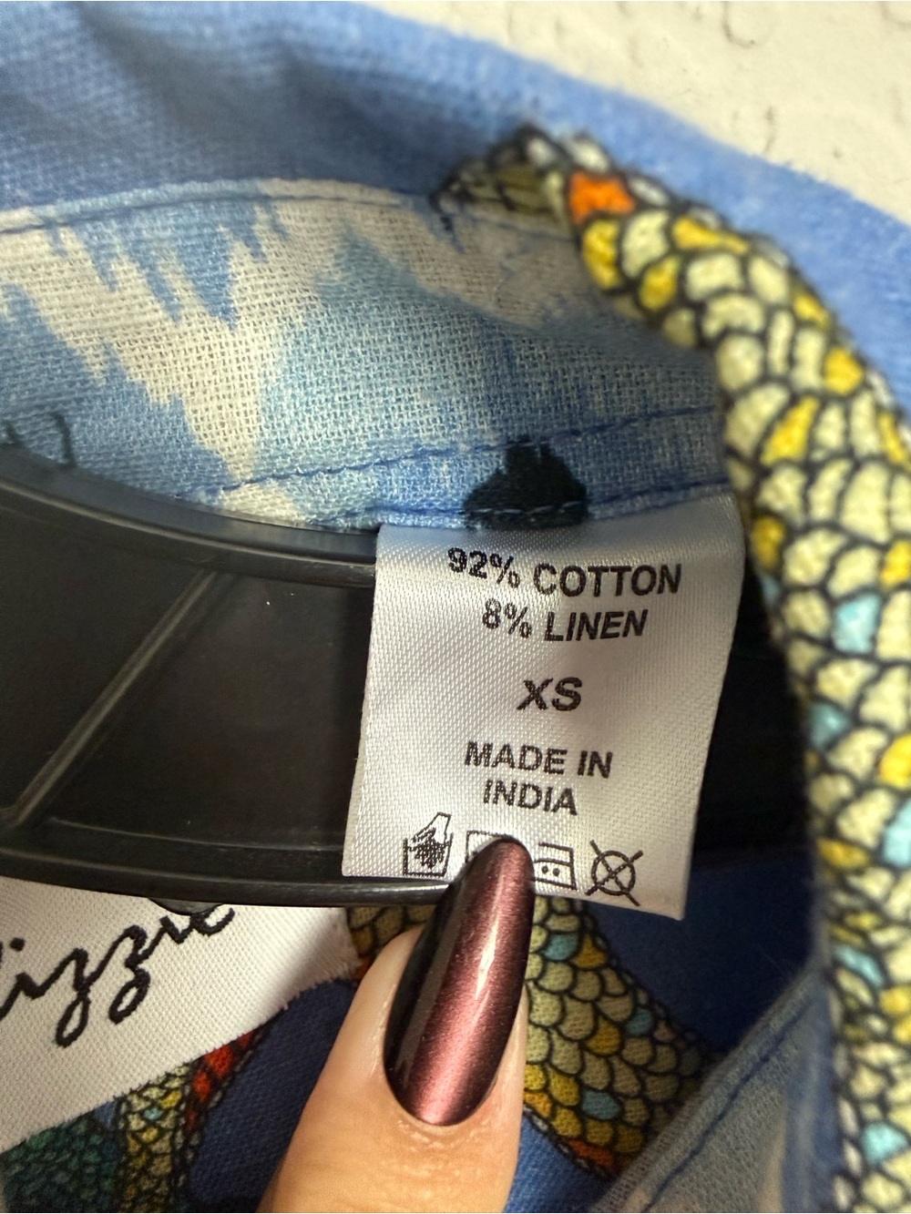 NWT Dizzy Lizzie French Blue Dragon Print Chatham Dress XS Cotton Linen Whimsy - Picture 7 of 8